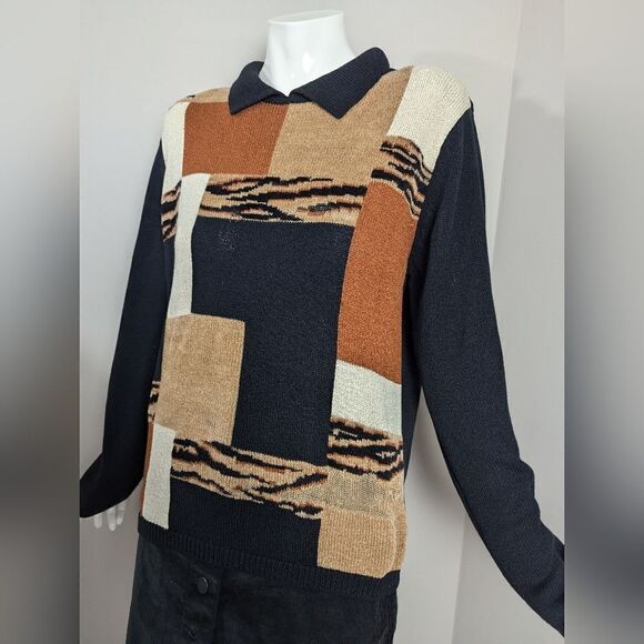 Vintage polo sweater with animal print. Alfred dinner sweater tiger print sz s - Picture 2 of 9